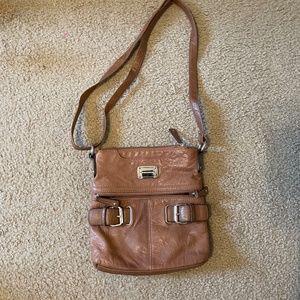 Light Brown Leather Stone Mountain Crossbody Purse